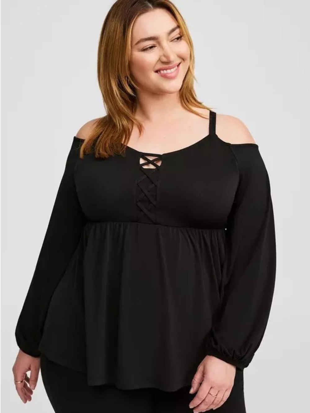 EUC Torrid Studio Crepe Lace Up Off Shoulder Peplum Top- 2x